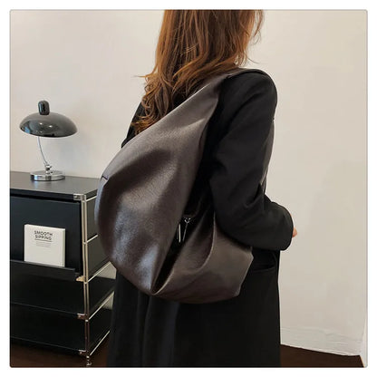 Big Black Shoulder Bags for Women Large Hobo Shopper Bag Solid Color Quality Soft Leather Crossbody Handbag Lady Travel Tote Bag