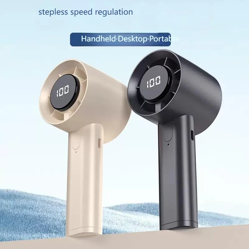 Portable Mini Handheld Fan with LED Display Semiconductor Refrigeration 100 Speeds USB Rechargeable Battery Outdoor Fan