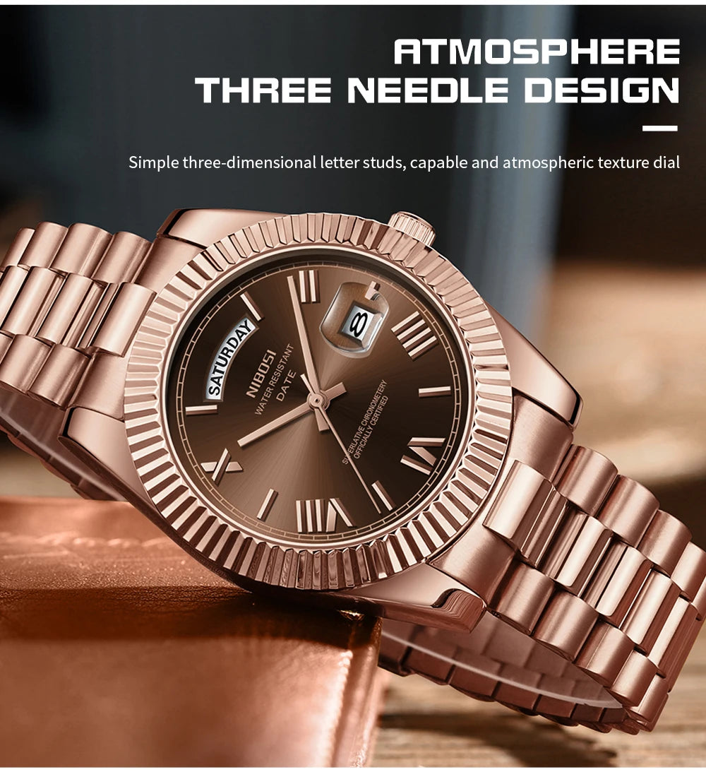 NIBOSI New Men Watch Brand Luxury Fashion Quartz Wristwatch Male Stainless Steel Waterproof Calendar Business Watches For Men