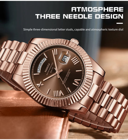 NIBOSI New Men Watch Brand Luxury Fashion Quartz Wristwatch Male Stainless Steel Waterproof Calendar Business Watches For Men
