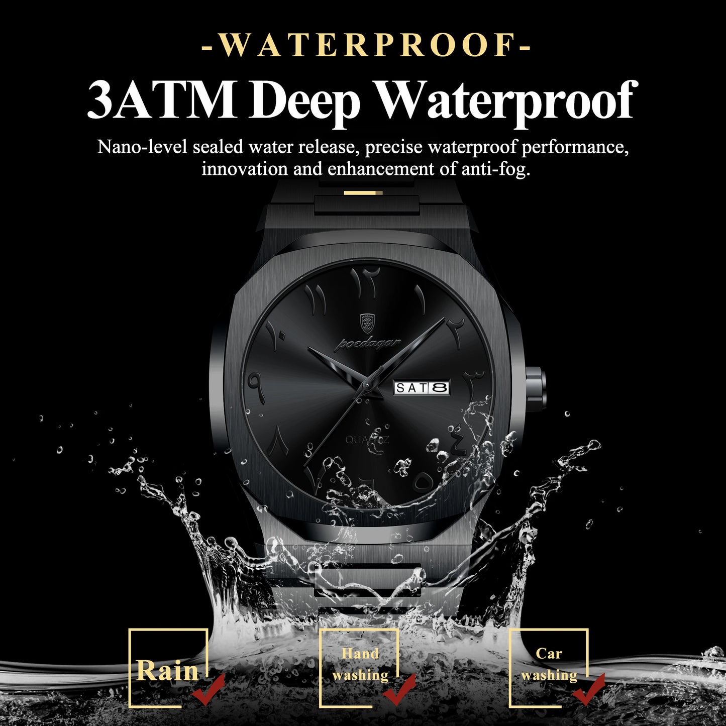 POEDAGAR Military Watch For Men Waterproof Luxury Week Calendar Man Wristwatch Quartz Stainless Steel Fashion Men's Watches Male