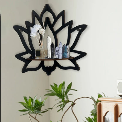 Wooden Lotus Hollow Wall Shelf | Aromatherapy Organizer & Essential Oil Candle Holder for Home Decoration