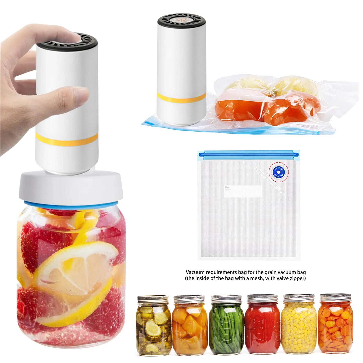 Universal Mason Jar Vacuum Sealer Kit | BPA-Free Food Preservation & Storage Machine for Wide-Mouth Jars