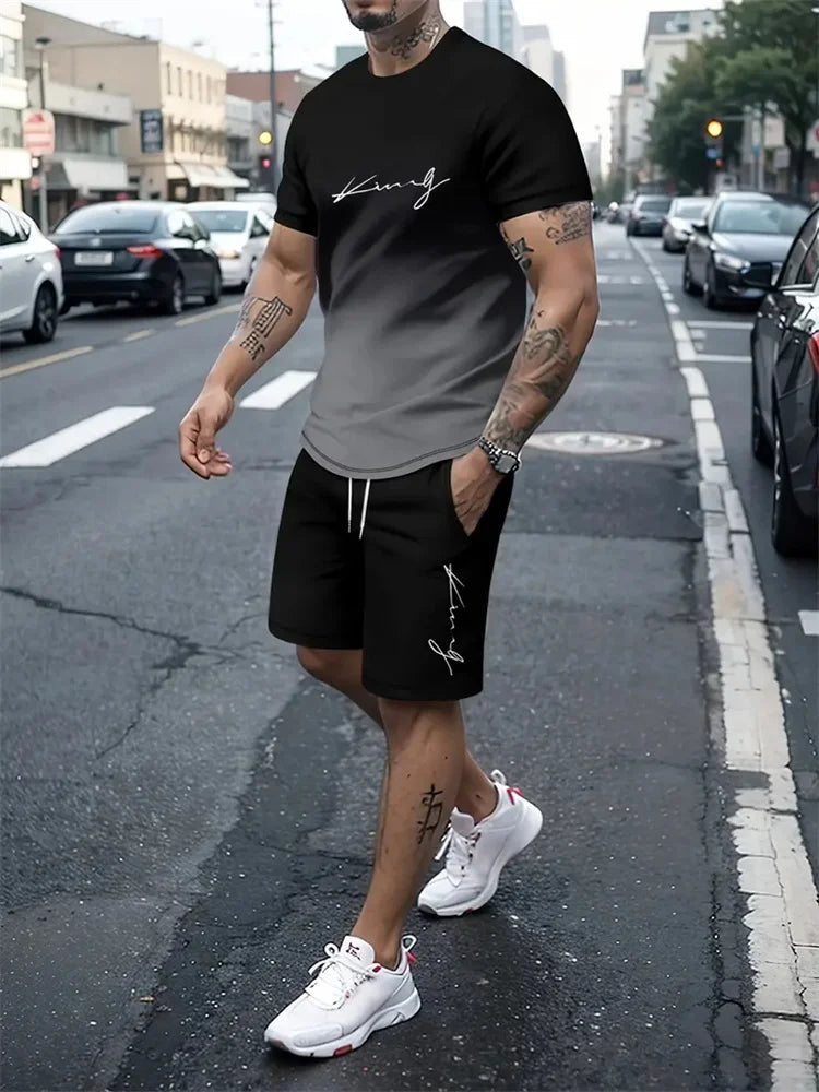 New Men's Outfit Summer Short Sleeve T Shirt Set Fashion 2 Piece Sportwear 3D Printed Casual shorts Sweatshirt Men's Tracksuit