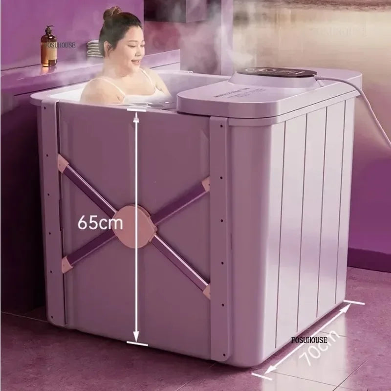 Villa Automatic Heating Folding Bath Bucket Full Body Sweat Steam Bath Barrel Constant Temperature Thickening Portable Bathtub H