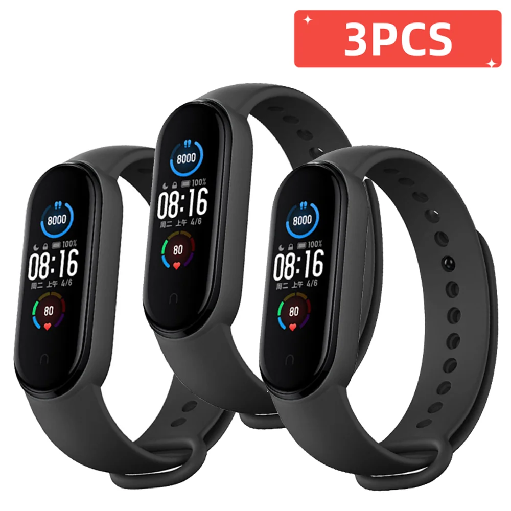 3Pcs Watchband For Mi Band 7 6 4 5 3 Bracelet Xiaomi Mi Band Strap Silicone Sport Replacement Wristband Smartwatch Accessories