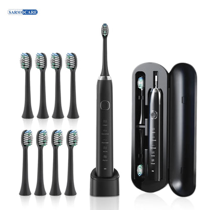 Sarmocare S100 Electric Sonic Toothbrush | Smart Rechargeable Ultrasonic Toothbrush with 8 Brush Heads for Deep Cleaning & Whitening
