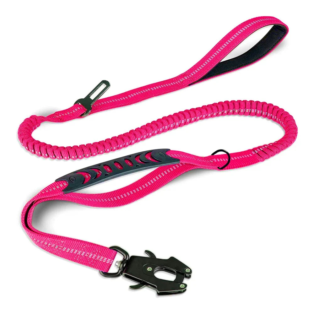 Reflective Shock-Absorbing Dog Leash with Car Seatbelt | Heavy-Duty Tactical Bungee No-Pull Leash for Large Dogs