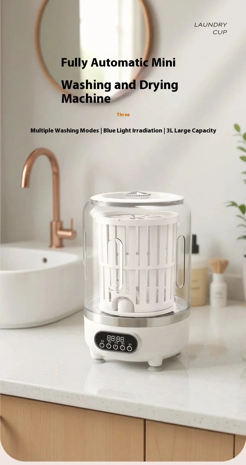 Mini Dual-Tub Washing Machine Portable Washer For Underwear/Socks 3L Capacity Blue Light Sterilization Easy Drain