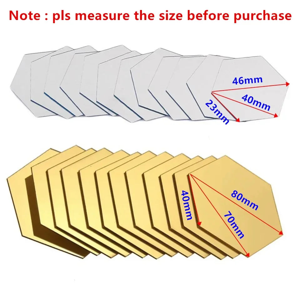 6/12PCS Acrylic Hexagon Wall Mirror Stickers | Self-Adhesive Mosaic Tile Decals for DIY Home Decoration & Art Gifts