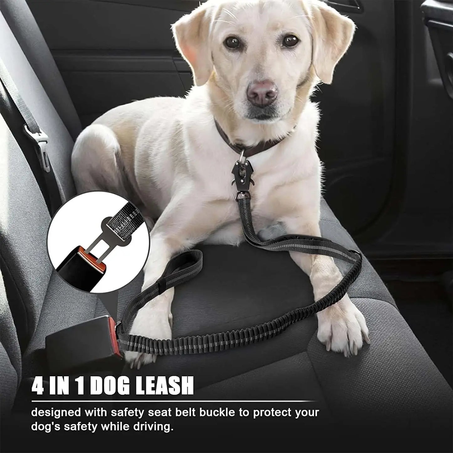 Reflective Shock-Absorbing Dog Leash with Car Seatbelt | Heavy-Duty Tactical Bungee No-Pull Leash for Large Dogs