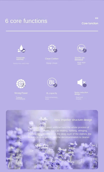 Portable washing machine 8L small foldable spin dryer mini laundry for socks underwear home shop lightweight and efficient