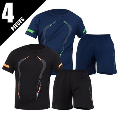 2/4/6 Pcs Plus Size Men's Quick-drying Short-sleeved Shorts Suit Men's Leisure Sports Running Fitness T-shirt Joker Shorts Teen