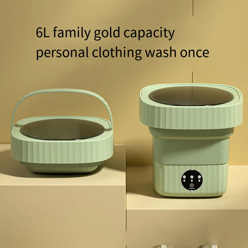 6L/11L Foldable Portable Washing Machine with Spin Dryer | Ultrasonic Mini Washer for Clothes, Underwear & Travel Use