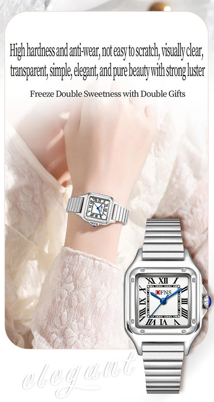 OFNS 2025 New 1516 Square Couple Quartz Watch 3ATM Waterproof Mineral Glass Roman Scale Simple Fashion Watch for Men and Women