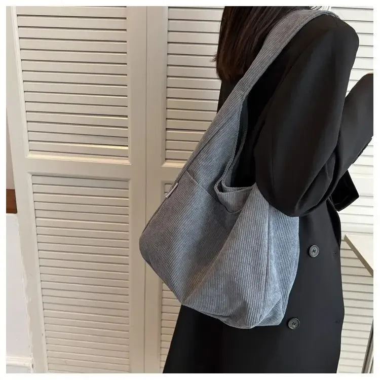 Canvas Shoulder Women's Tote Bag Corduroy Simple Casual Large Capacity Designer Handbags For Women Travel Solid Shopper Bag