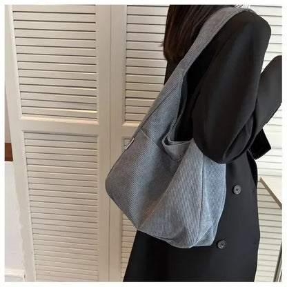 Canvas Shoulder Women's Tote Bag Corduroy Simple Casual Large Capacity Designer Handbags For Women Travel Solid Shopper Bag