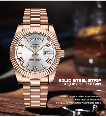 NIBOSI New Men Watch Brand Luxury Fashion Quartz Wristwatch Male Stainless Steel Waterproof Calendar Business Watches For Men