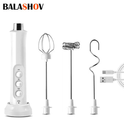 Wireless Milk Foam USB Rechargeable Handheld Electric Foam Maker 3 Speeds