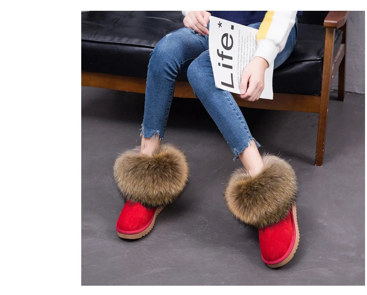2024 Fur One Fox Hair Snow Boots Women'S Leather Low Short Tube Fashion Cowhide Snow Boots Women'S Short Boots