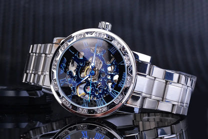 Winner Transparent Fashion Diamond Luminous Gear Movement Royal Design Men Top Brand Luxury Male Mechanical Skeleton Wrist Watch