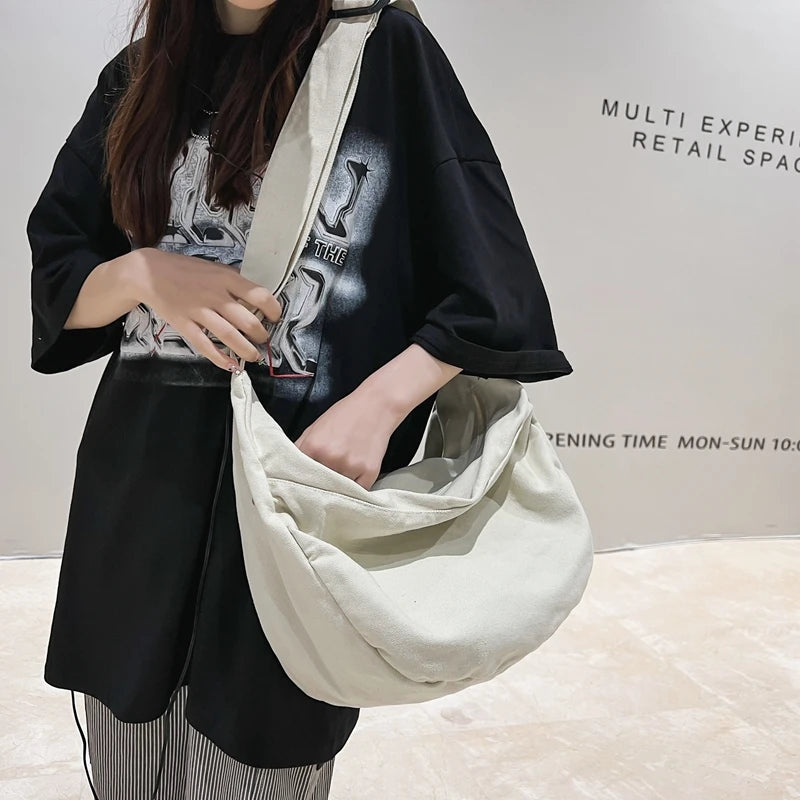 Solid Color Canvas Female Crossbody Bags For Women Large Capacity Shopping Messenger Bag Student Shoulder Bag Unisex School Bag