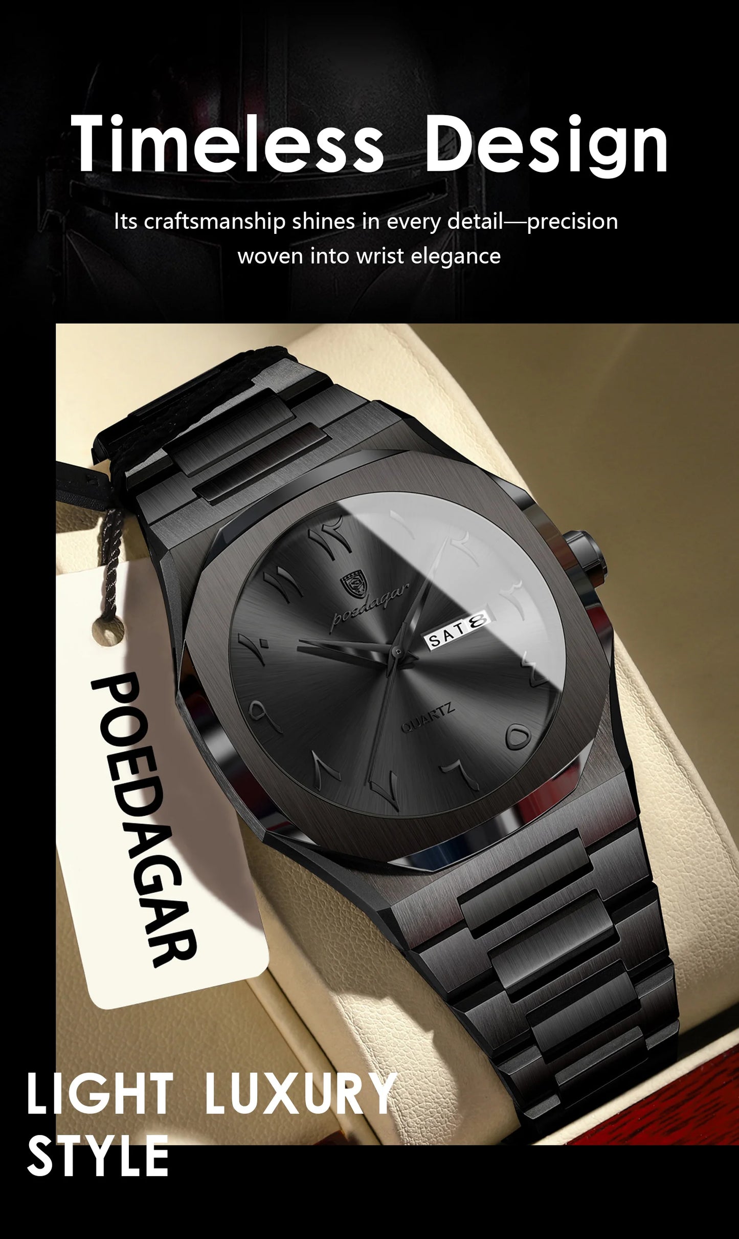 POEDAGAR Military Watch For Men Waterproof Luxury Week Calendar Man Wristwatch Quartz Stainless Steel Fashion Men's Watches Male