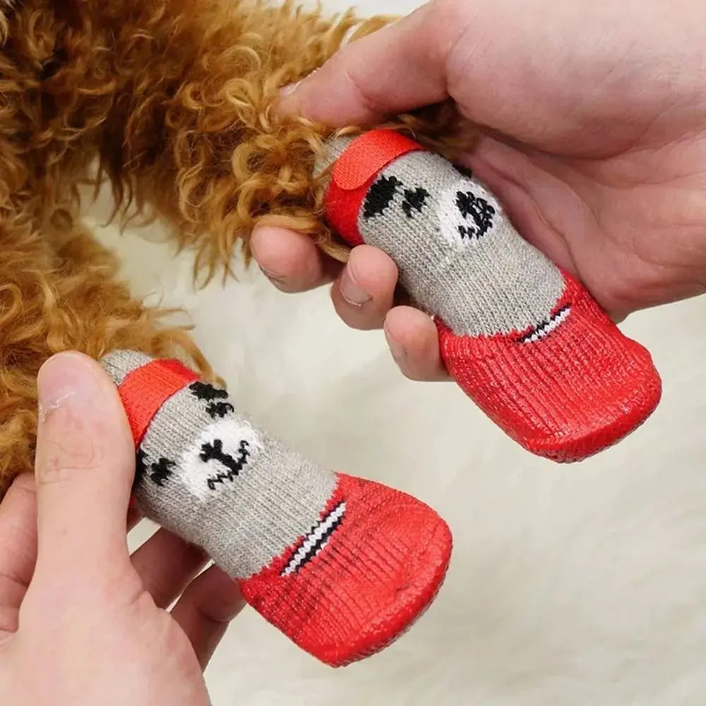 Autumn & Winter Pet Socks | Waterproof Non-Slip Knitted Dog & Cat Shoes – Warm Rubber Paw Protectors for Rain & Snow