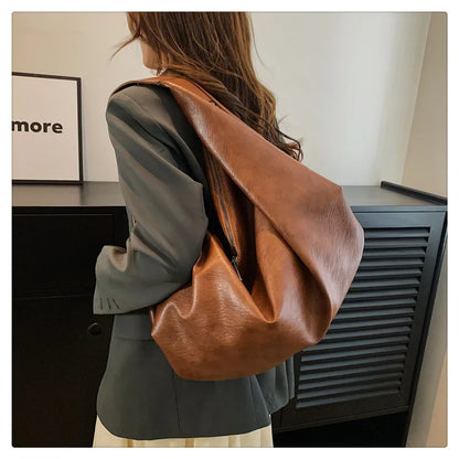 Big Black Shoulder Bags for Women Large Hobo Shopper Bag Solid Color Quality Soft Leather Crossbody Handbag Lady Travel Tote Bag