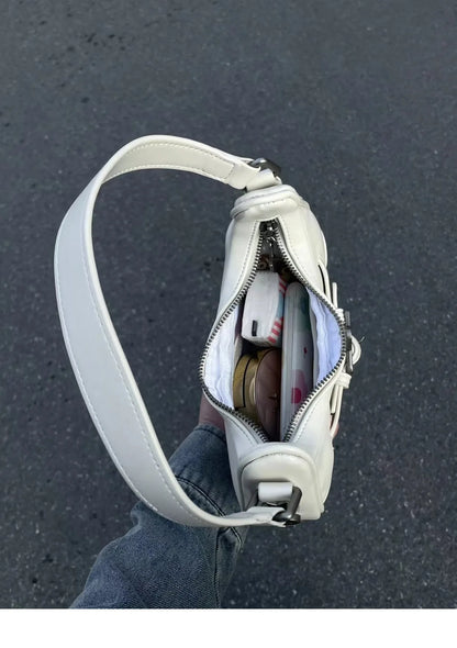 Vintage Korean Casual Cute White Star Shoulder Underarm Tote Bag Ladies Sling Bags Leather Zip Purses  Handbags Women