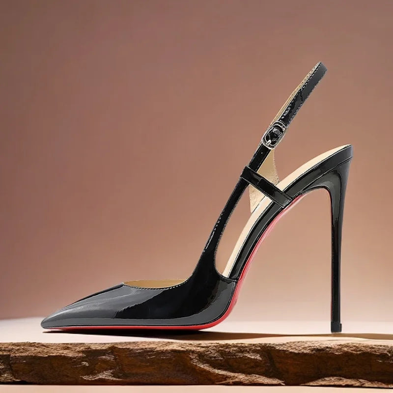 New side leakage hollowed out rear strap high-heeled sandals with black and white mirror and sexy temperament plus size shoes