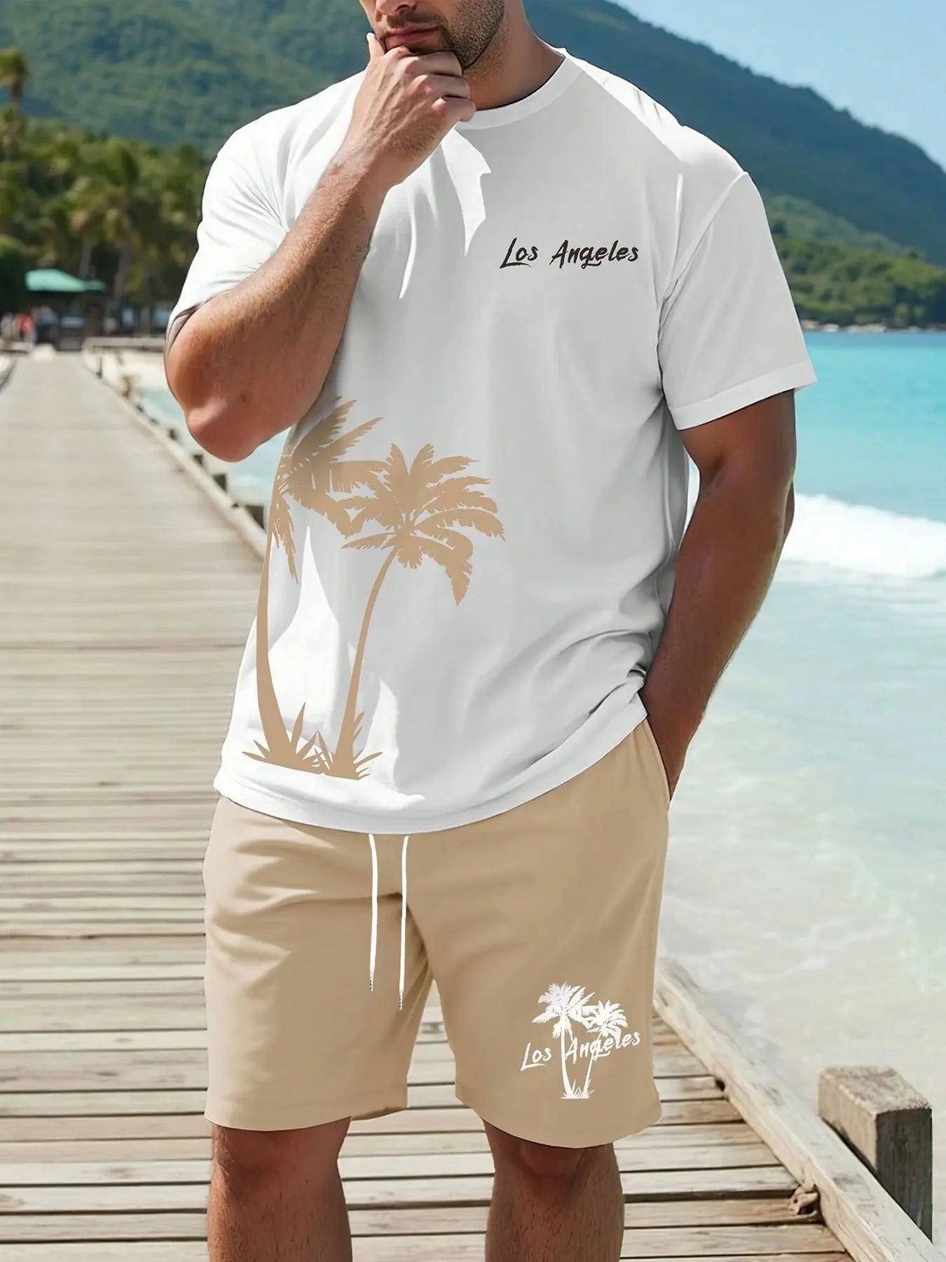 Summer 2025 new men's casual T-shirt and shorts set, new sportswear 2-piece set, 3D printed fashionable Hawaiian-style street we