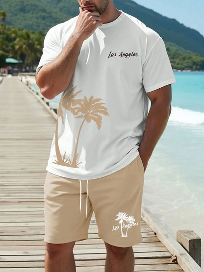 Summer 2025 new men's casual T-shirt and shorts set, new sportswear 2-piece set, 3D printed fashionable Hawaiian-style street we