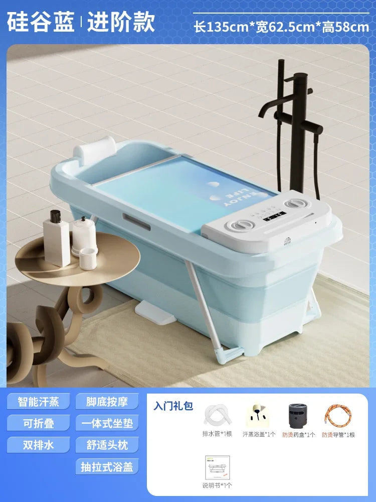 Folding Intelligent Bathtubs Adult Bath Bucket Household Full-body Sweat Steam Sauna Spa Dual-use Thickened Plastic Bath Barrel