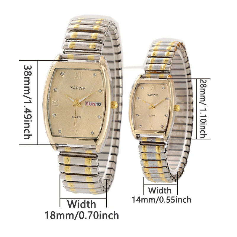 Barrel-Shaped Diamond-Encrusted Dual Calendar Week Men's Watch Week Fashion Casual Business Quartz Couple Watch One Man and One Woman