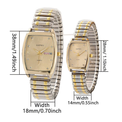 Barrel-Shaped Diamond-Encrusted Dual Calendar Week Men's Watch Week Fashion Casual Business Quartz Couple Watch One Man and One Woman