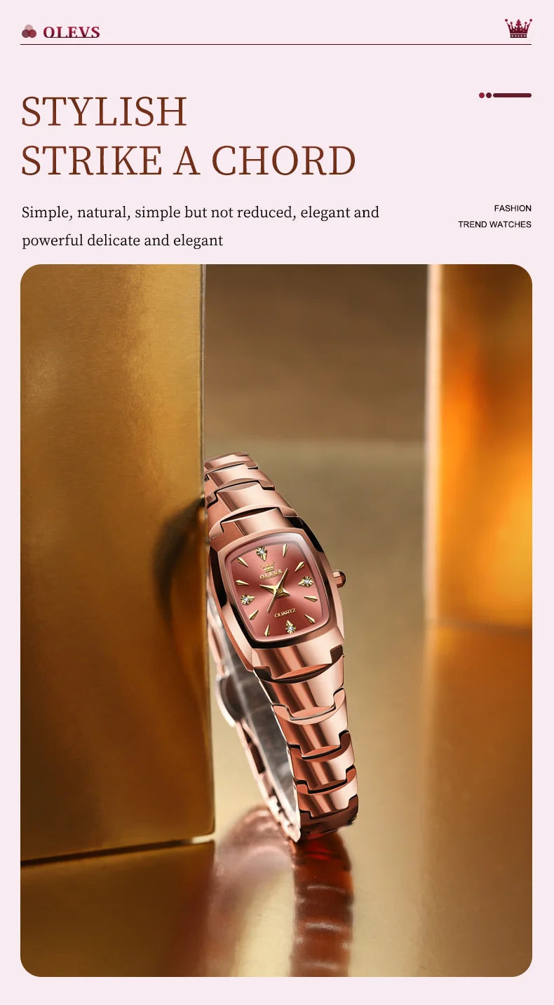 OLEVS 7006 Certified Brand Elegant Luxurious Women's Watches waterproof Tungsten Steel strip Quartz Watch for Lady Tonneau Watch
