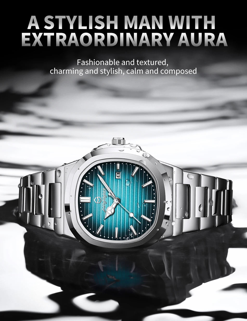 2025 New Luxury Military Man Watch Square Waterproof Luminous Date Week Men Watch Stainless Steel Quartz Men's Watches Reloj+box