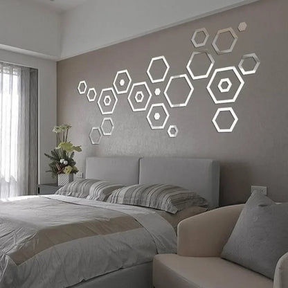 24Pcs Hexagon 3D Mirror Wall Stickers | Self-Adhesive Waterproof Honeycomb Design for Bedroom & Home Decoration