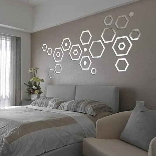 24Pcs Hexagon 3D Mirror Wall Stickers | Self-Adhesive Waterproof Honeycomb Design for Bedroom & Home Decoration