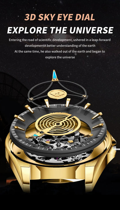 OUPINKE 3206 Automatic Mechanical Watch for Men Hollow 40mm Dial Original Hand Clock Synthetic Sapphire Mirror Leather Man Watch