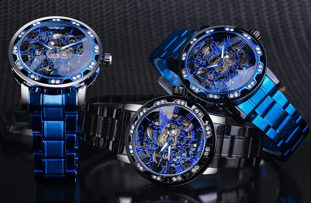 Winner Transparent Fashion Diamond Luminous Gear Movement Royal Design Men Top Brand Luxury Male Mechanical Skeleton Wrist Watch