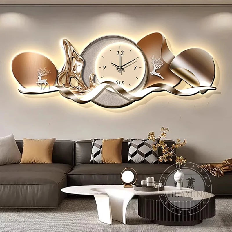 Luxury Art Mural Wall Clock | Silent Minimalist Nordic Design Clock for Home, Living Room & Restaurant Decor