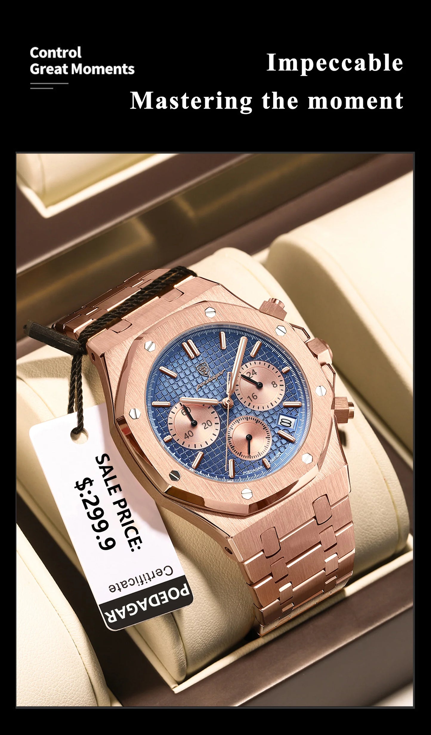 POEDAGAR Original Luxury Men's Watches Date Chronograph Stainless Steel Quartz Watch Waterproof Luminous Fashion Man Wristwatch