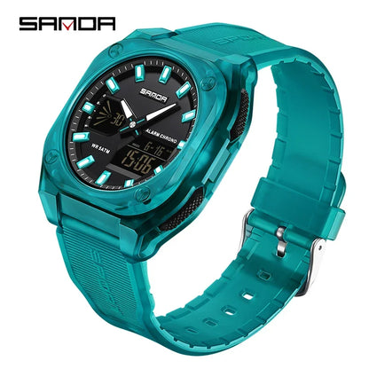 SANDA Quartz Watches for Men's Luxury Military Sport Chronograph Waterproof LED Dual Display Electronic Man Watches Reloj Hombre