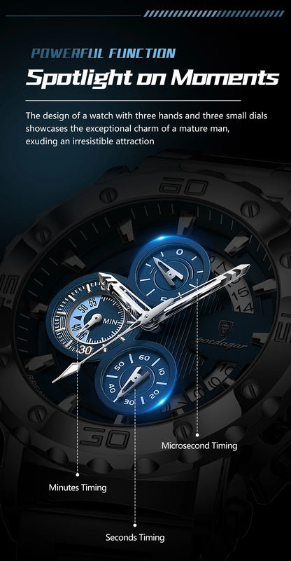 POEDAGAR Luxury Watch For Men Calendar Luminous Waterproof Man Clock Male Chronograph Stainless Steel Men's Quartz Watches Reloj