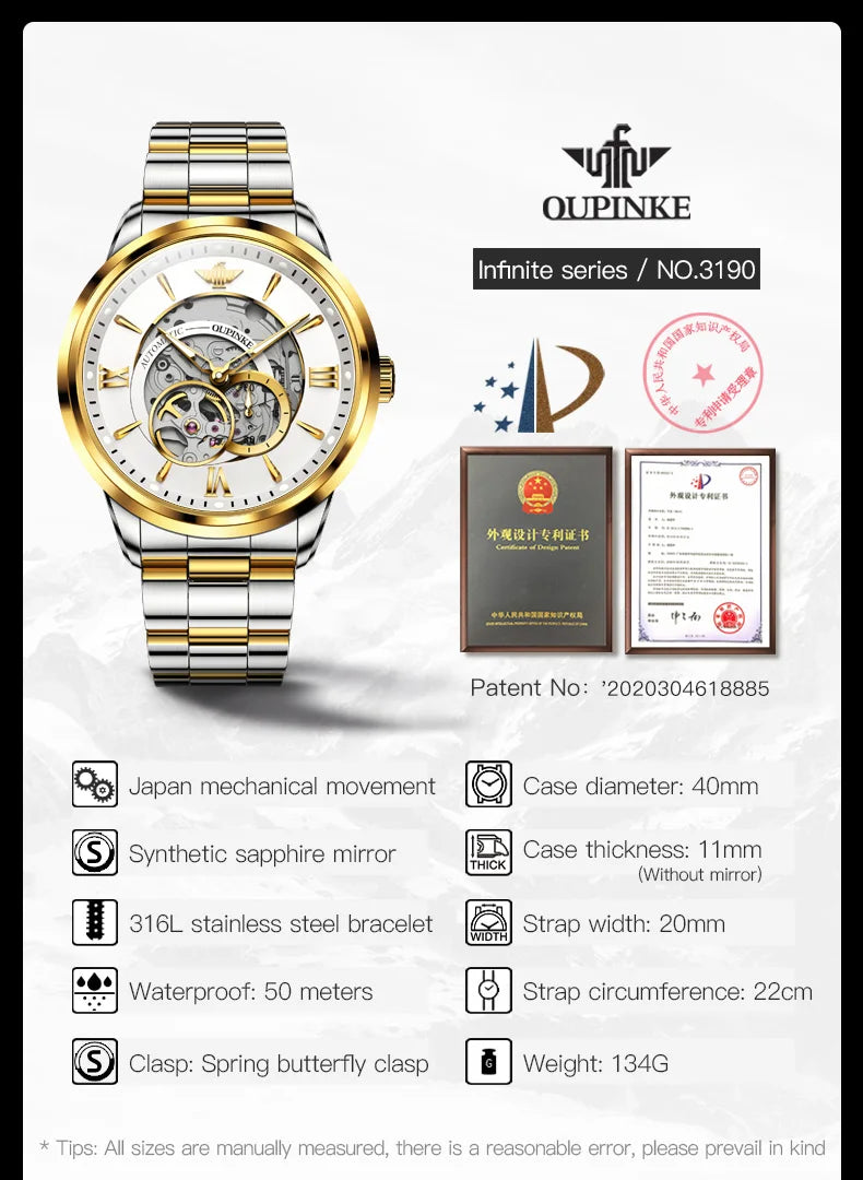 OUPINKE TOP Brand Japanese Imported Automatic Movement Watch for Men Waterproof Timing code Luxury Roman Scale Wristwatches