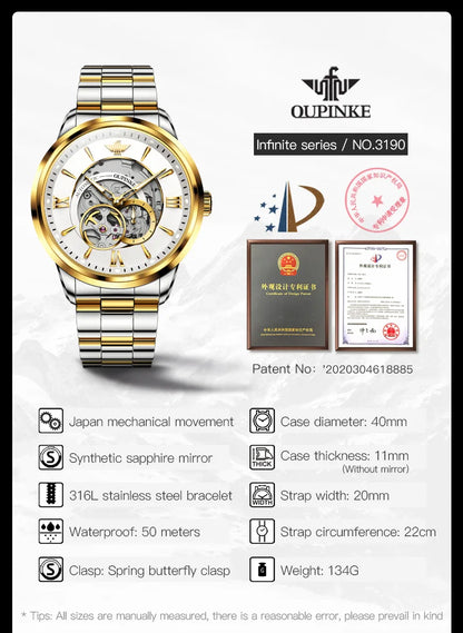 OUPINKE TOP Brand Japanese Imported Automatic Movement Watch for Men Waterproof Timing code Luxury Roman Scale Wristwatches