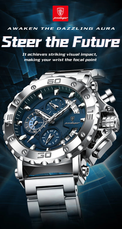 POEDAGAR Luxury Watch For Men Calendar Luminous Waterproof Man Clock Male Chronograph Stainless Steel Men's Quartz Watches Reloj