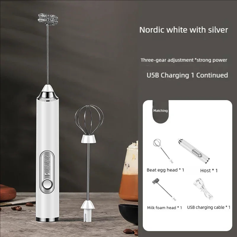 Handheld Double Stick USB Milk Frother & Egg Whisk – 3 Speed Hand Mixer